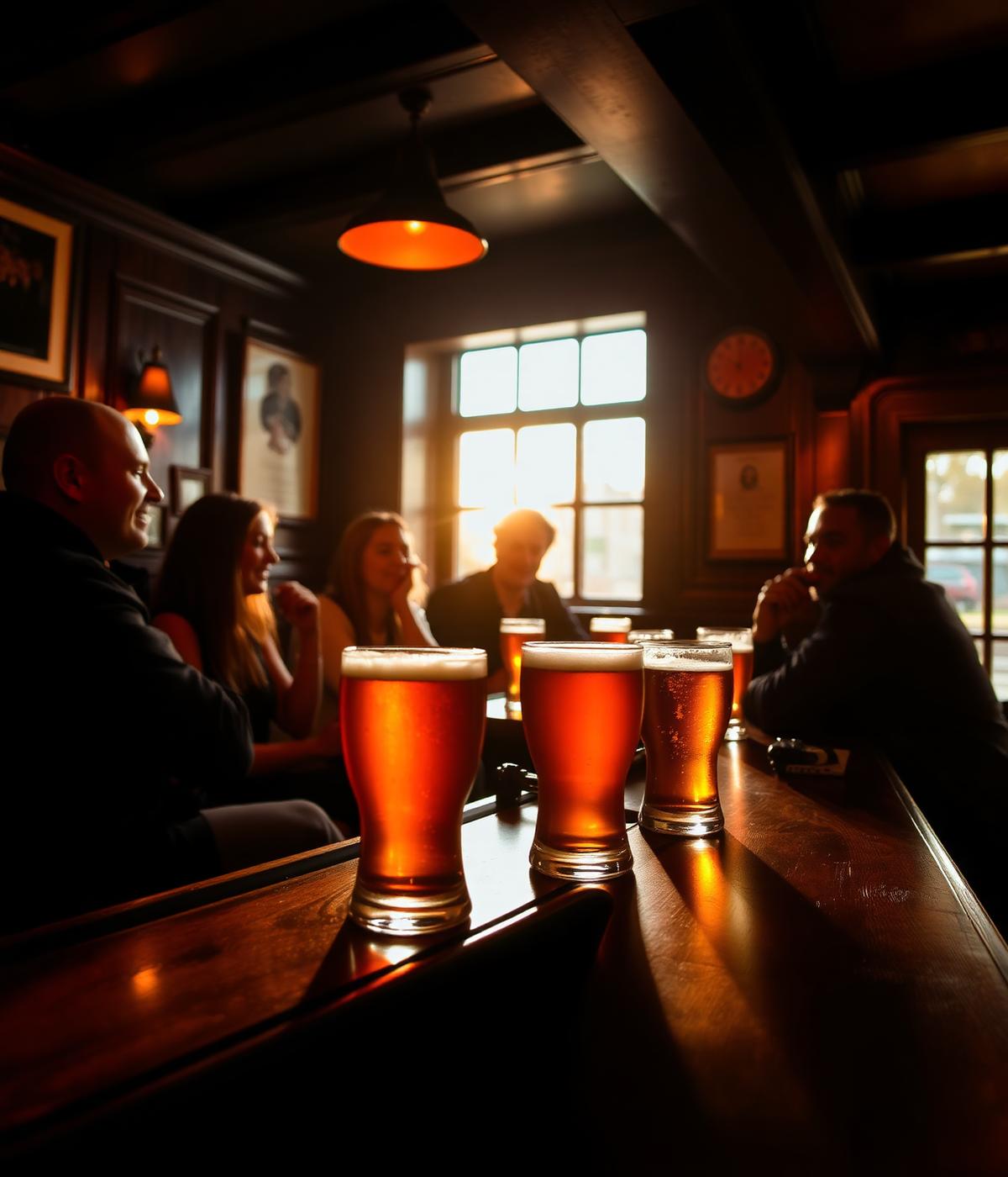 Friends sharing pints at a London pub